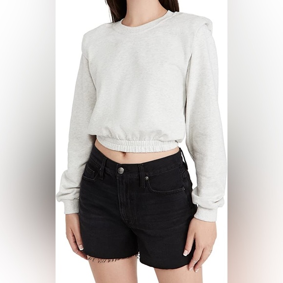 Blank NYC Light Heather Grey Sweatshirt with Padded Shoulder - Picture 1 of 5